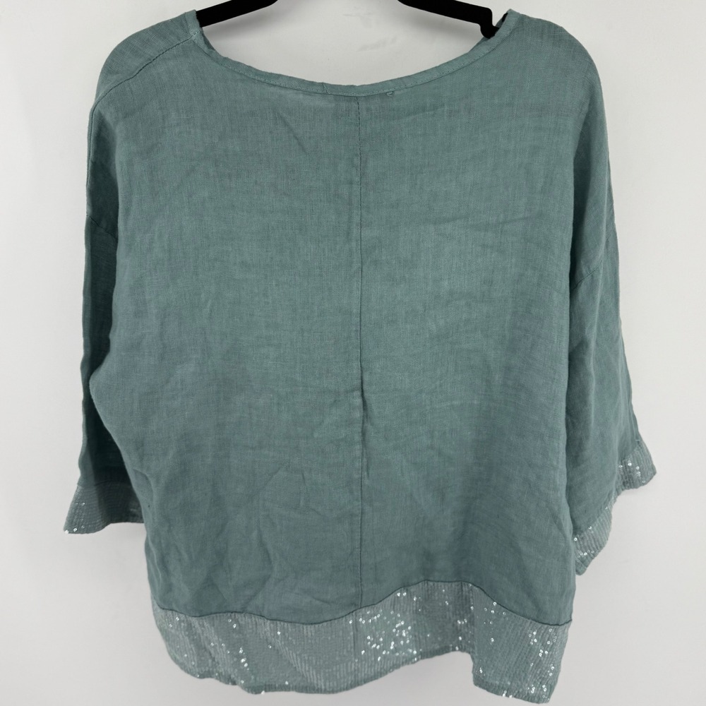 Bellambra Sage Green 100% Linen Sequin Trim Top Made in Italy Small - Picture 6 of 7